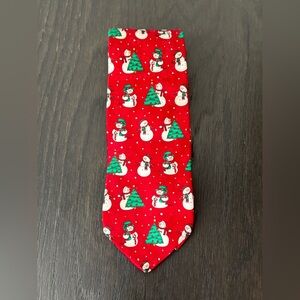 Vintage Hallmark Yule Tie Greetings Silk Red Snowman Christmas Trees